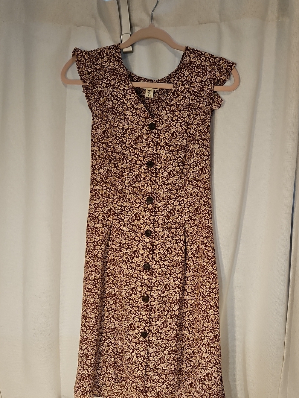 Button-Front Floral Midi Dress in Burgundy